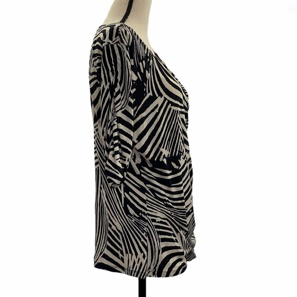 Style & Co Zebra Print Ruched 3/4 Sleeve Blouse L - Picture 5 of 9